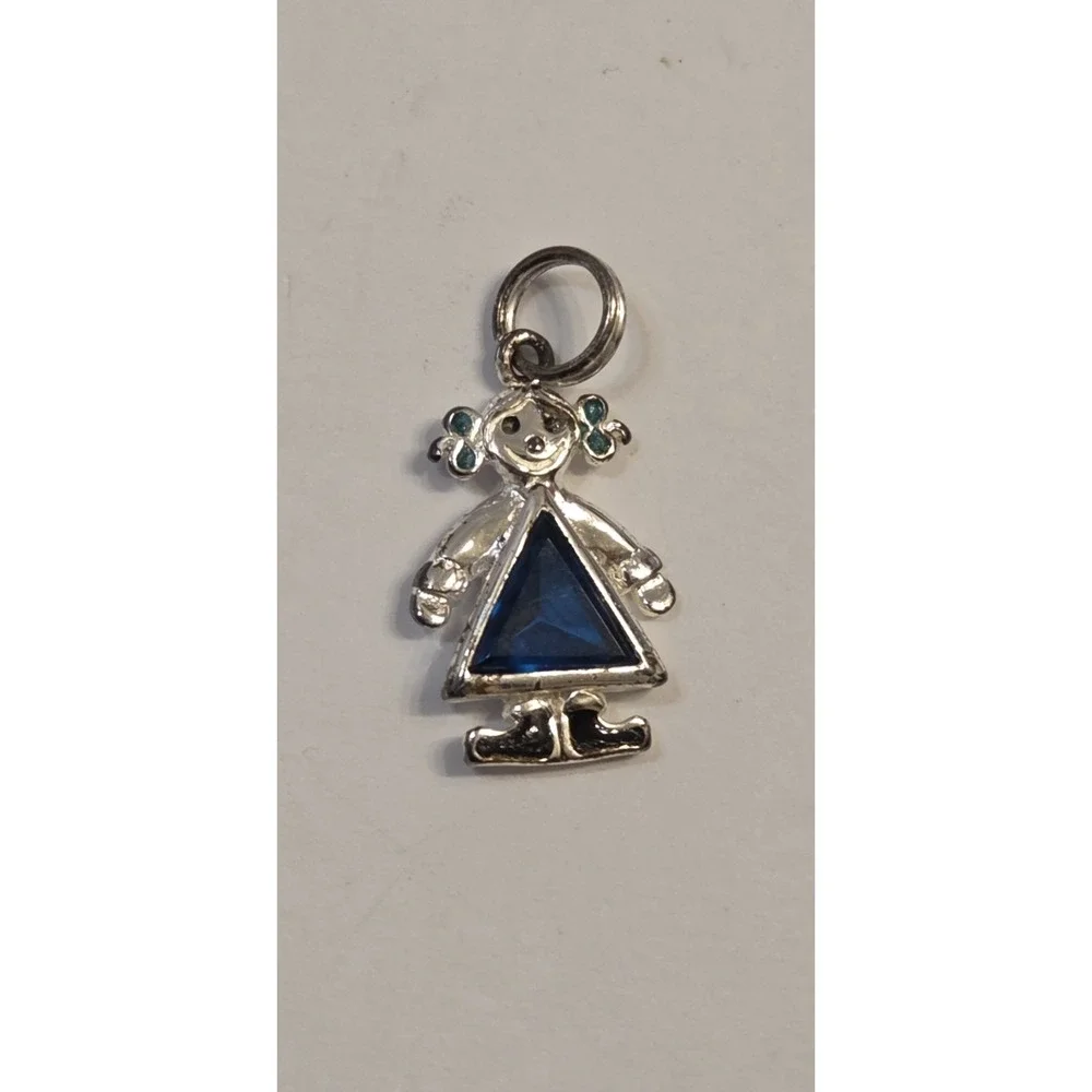Vintage Jezlaine Sterling Silver Dark Blue CZ Girl Charm Daughter